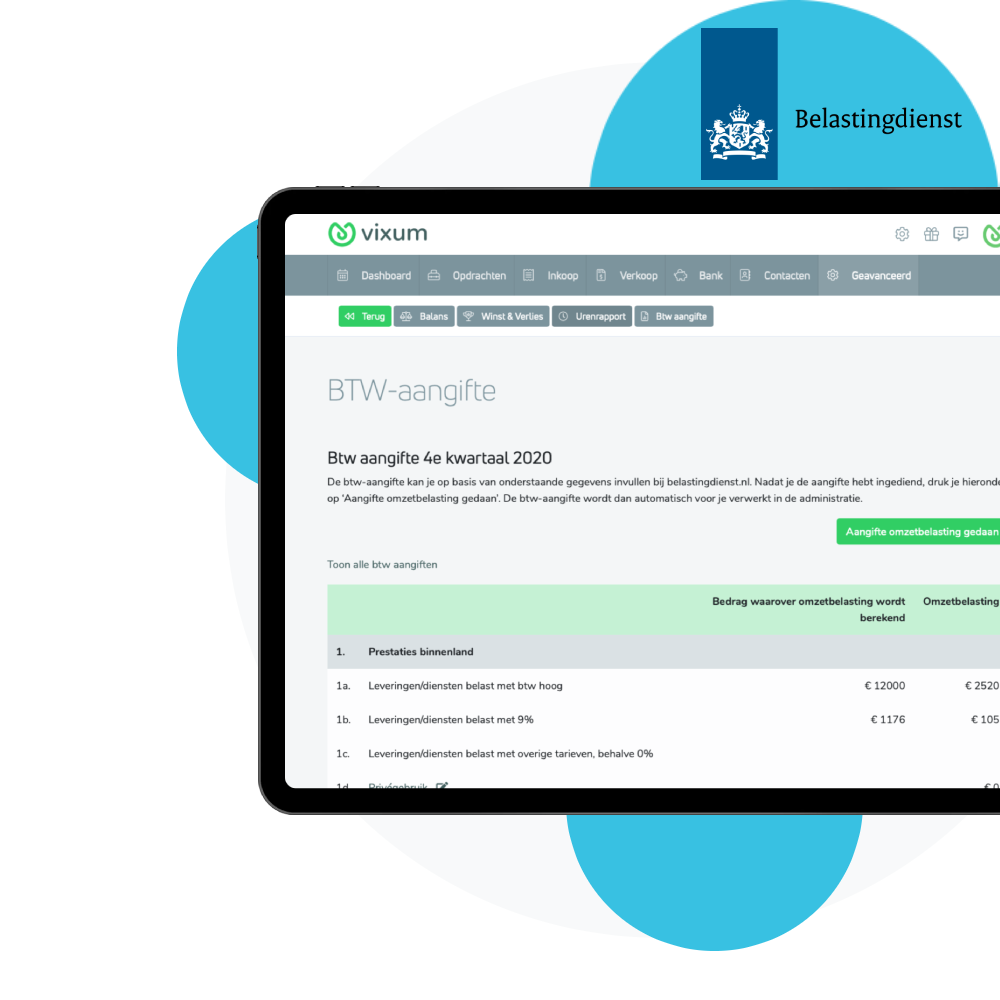 Btw-aangifte en een complete administratie inclusief urenregistratie met Vixum.